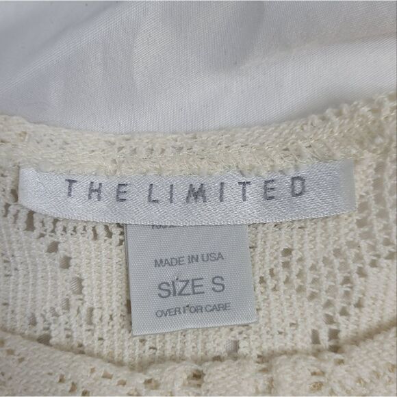 VINTAGE 90s top ivory 3/4 sleeve crochet lace oversized tunic S - Picture 6 of 9